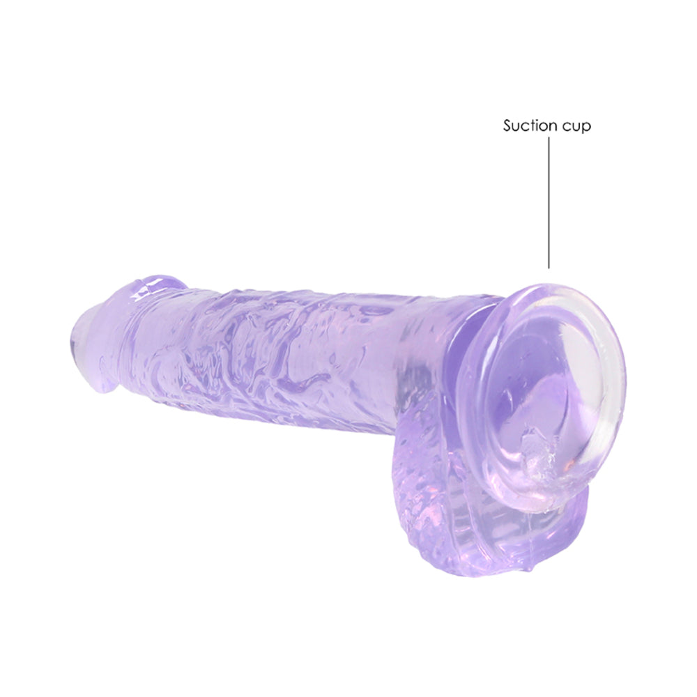 RealRock Crystal Clear Realistic 6 in. Dildo With Balls and Suction Cup Purple - Fantasies Boutique