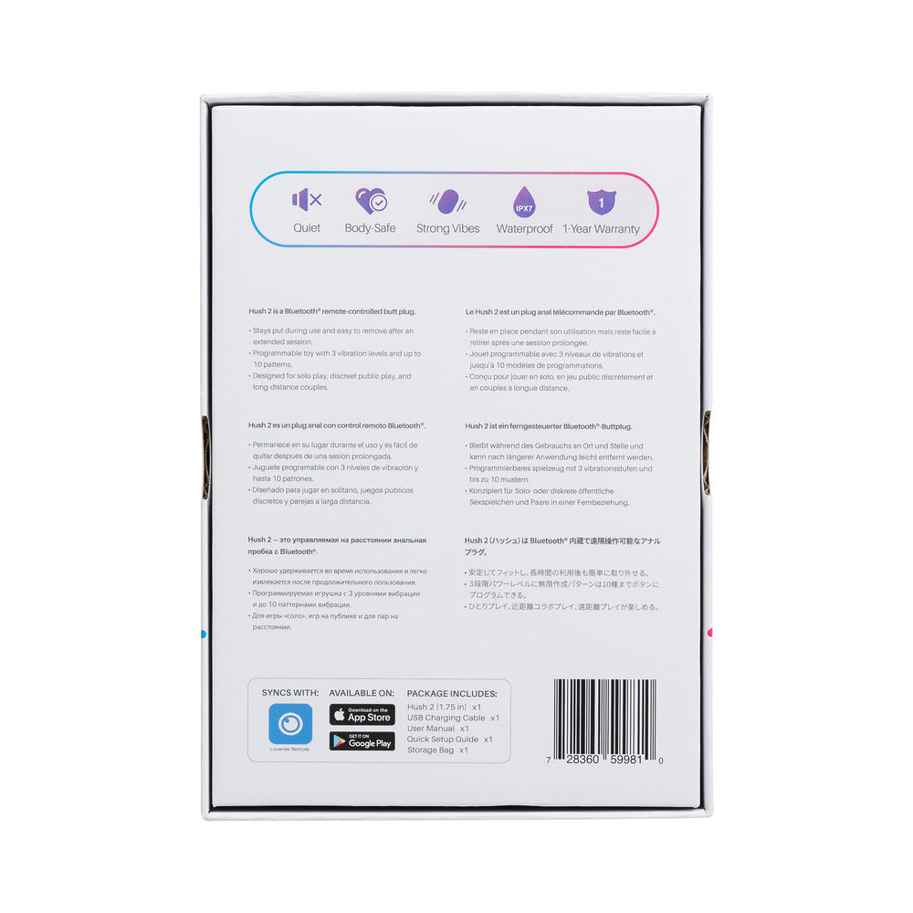 Lovense Hush 2 Bluetooth Remote-Controlled Vibrating Butt Plug M 1.75 in. - Fantasies Boutique