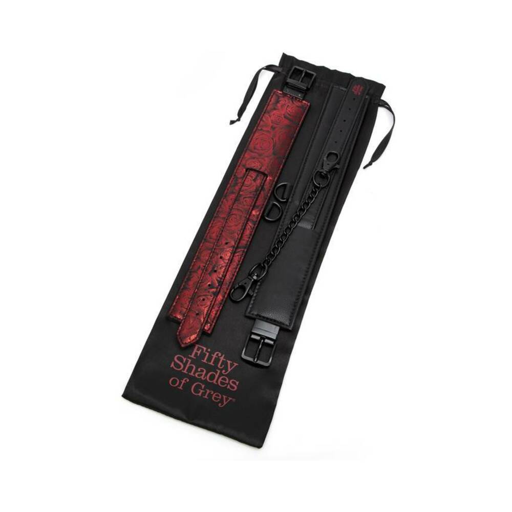 Fifty Shades of Grey Sweet Anticipation Faux Leather Adjustable Reversible Ankle Cuffs Red/Black - Fantasies Boutique