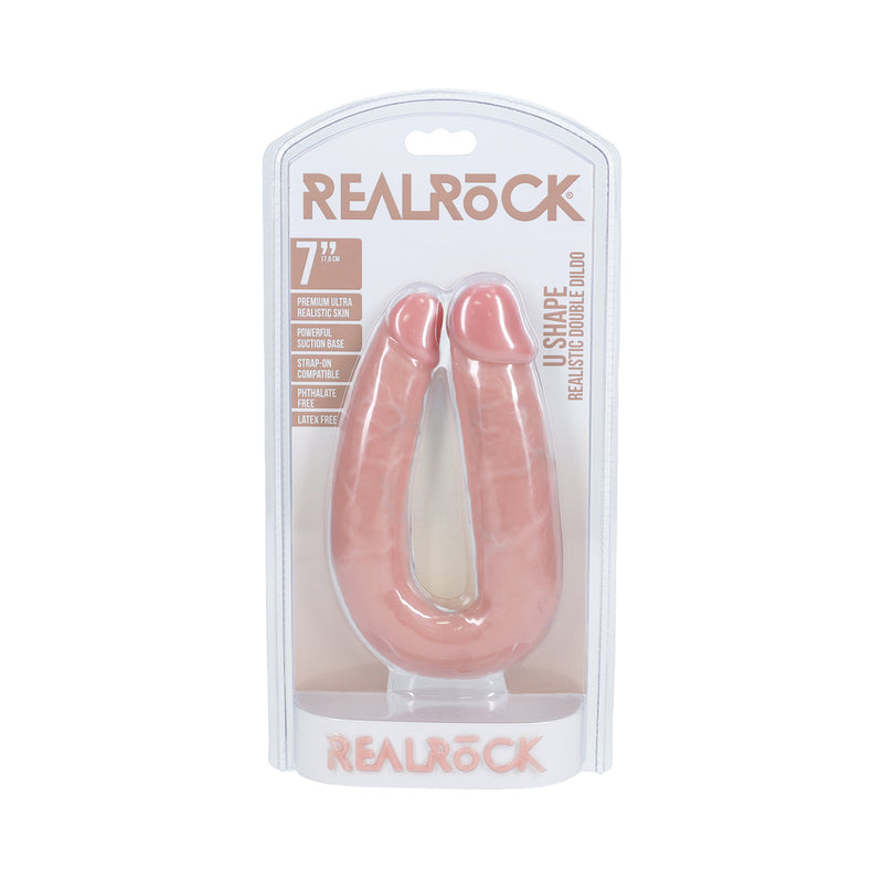 RealRock 7 in. U-Shaped Double Dildo Beige - Fantasies Boutique
