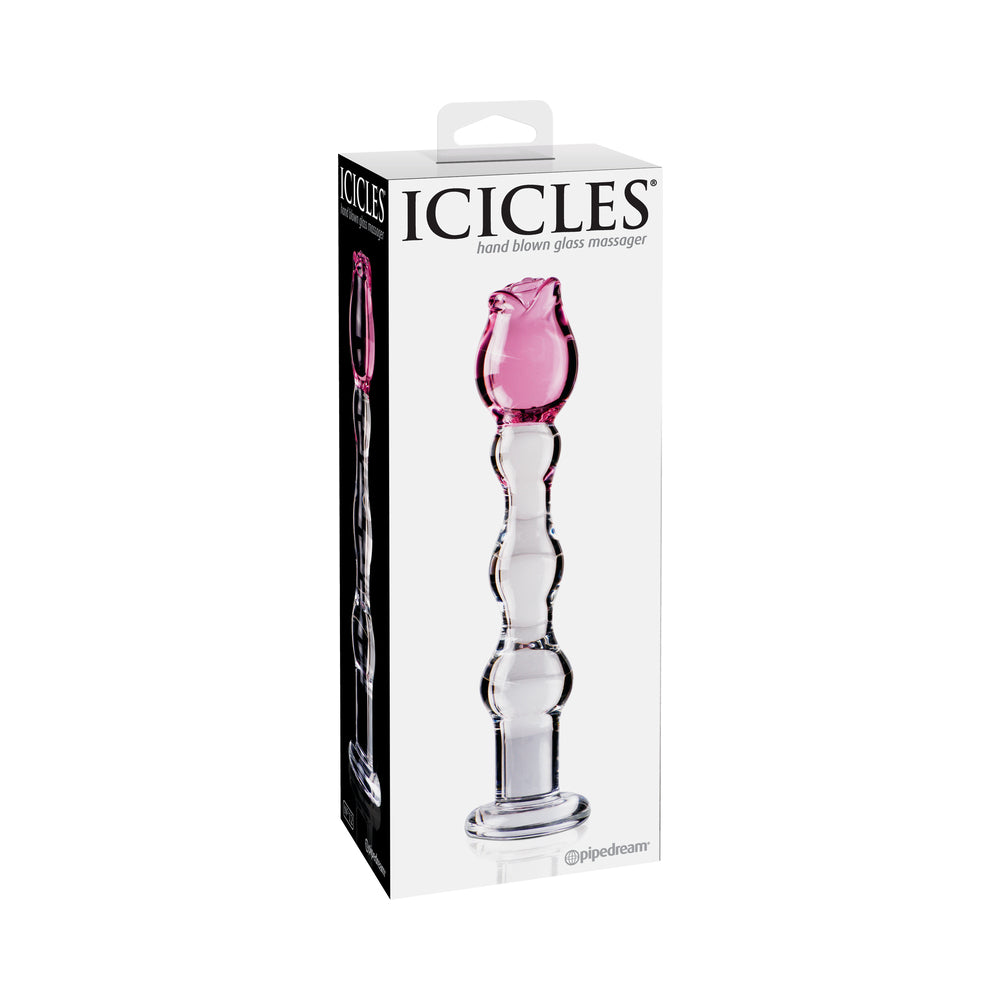 Icicles No. 12 Glass Massager with Rose Head Pink/Clear - Fantasies Boutique