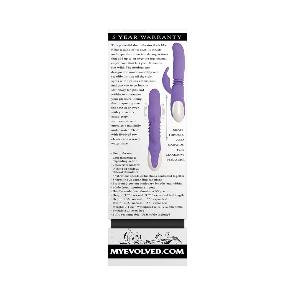 Evolved Thick & Thrust Bunny Rechargeable Thrusting Silicone Rabbit Vibrator Purple - Fantasies Boutique