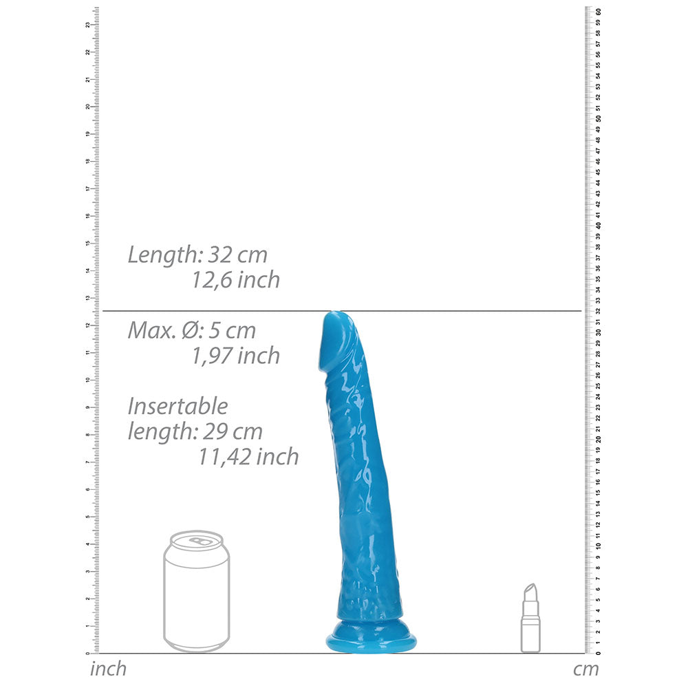 RealRock Glow in the Dark Slim 11 in. Dildo Neon Blue - Fantasies Boutique
