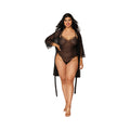Dreamgirl Mesh Robe & Strappy Back Teddy With Lace Trim Black 1XL Hanging - Fantasies Boutique