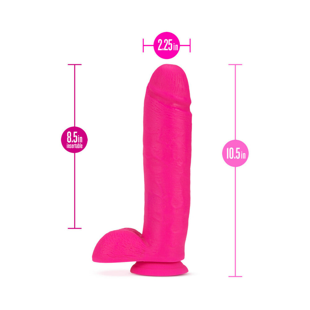 Neo 10 in. Dual Density Dildo with Balls Neon Pink - Fantasies Boutique
