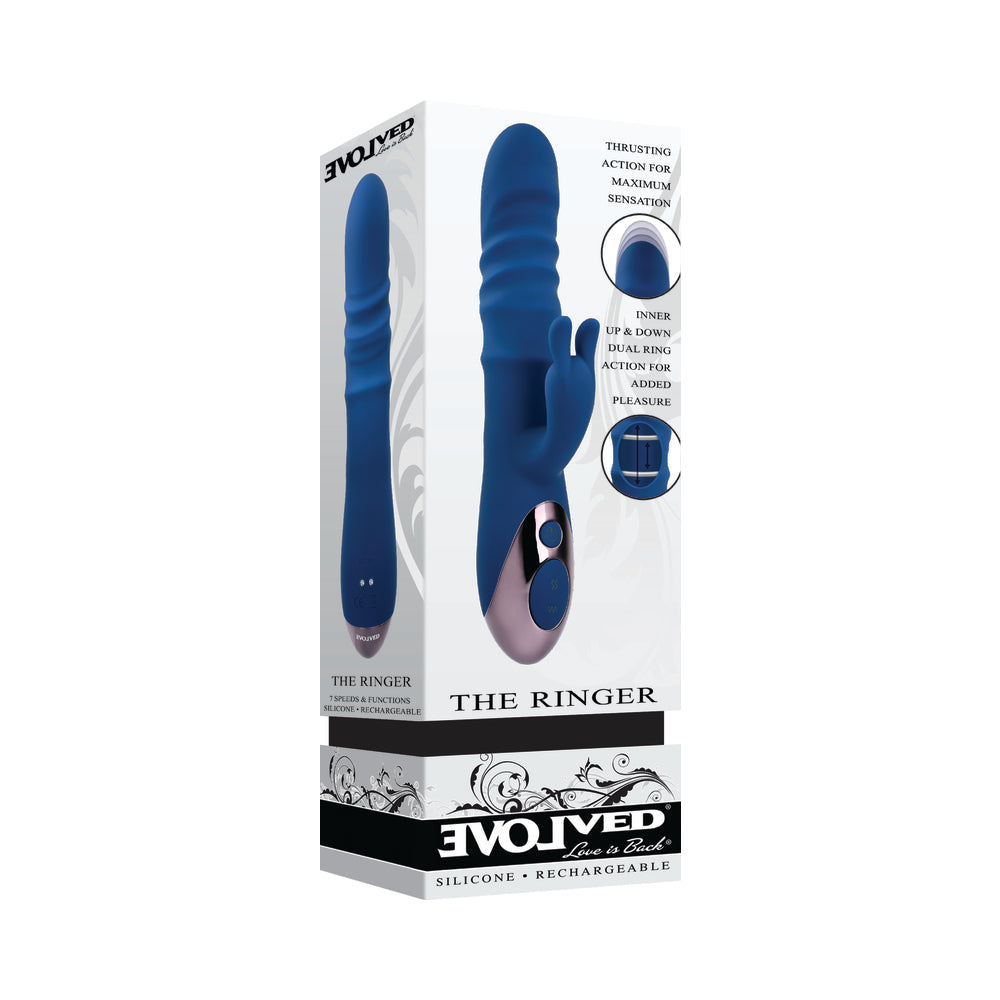 Evolved The Ringer Rechargeable Thrusting Silicone Rabbit Vibrator Blue - Fantasies Boutique