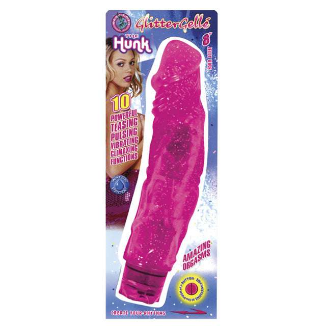 Glitter Gelle Hunk 8in. Multispeed Waterproof Vibe (Pink) - Fantasies Boutique