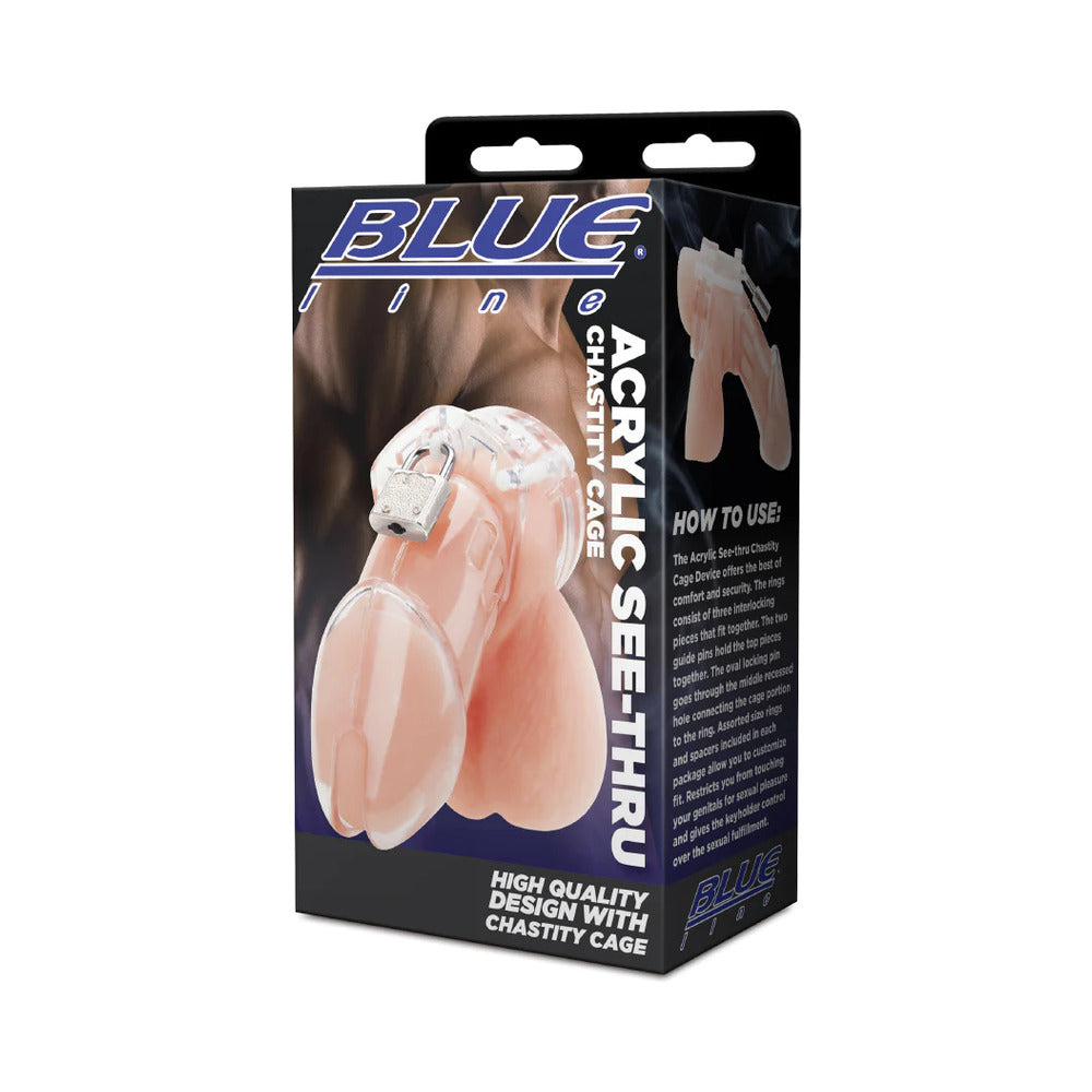 Blue Line Acrylic See-Thru Chastity Cock Cage Clear - Fantasies Boutique