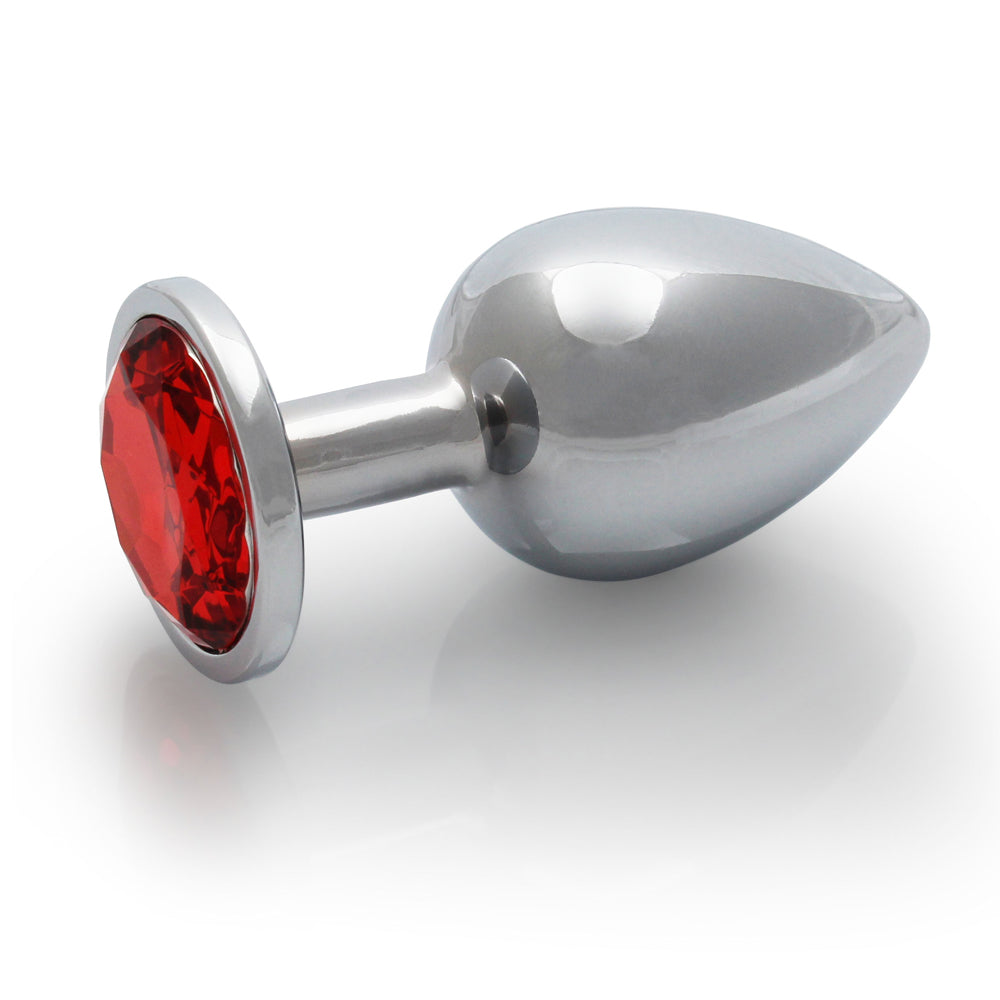 Ouch! Round Gem Butt Plug Medium Silver/Ruby Red