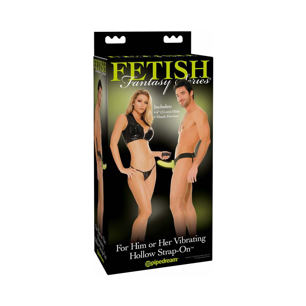 Fetish Fantasy Series For Him or Her Vibrating 6 in. Hollow Strap-On Glow Black - Fantasies Boutique