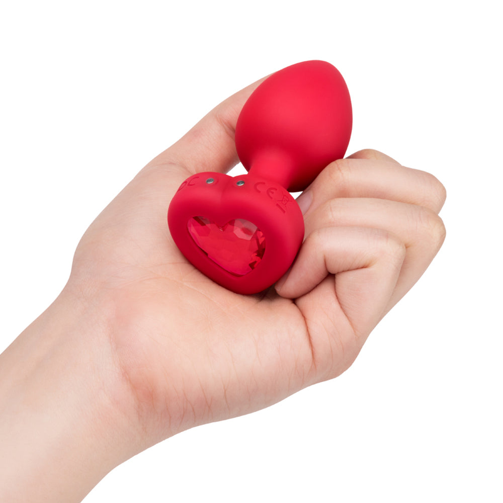 b-Vibe Vibrating Heart Anal Plug with Heart-Shaped Jewel Base M/L Red - Fantasies Boutique