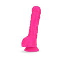 Blush Neo Elite 9 in. Silicone Dual Density Dildo with Balls & Suction Cup Neon Pink - Fantasies Boutique