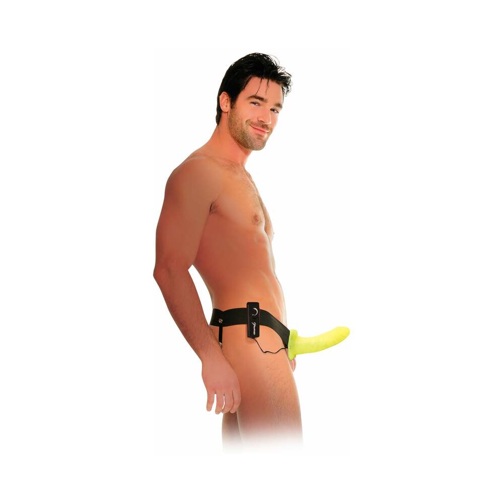 Fetish Fantasy Series For Him or Her Vibrating 6 in. Hollow Strap-On Glow Black - Fantasies Boutique