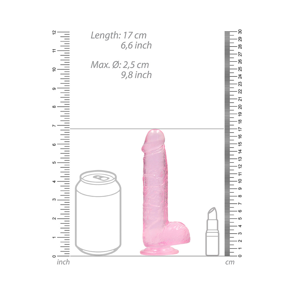 RealRock Crystal Clear Realistic 6 in. Dildo With Balls and Suction Cup Pink - Fantasies Boutique