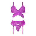 Magic Silk Butterfly Fantasies Bra, Garter & Thong Set Neon Purple L/XL