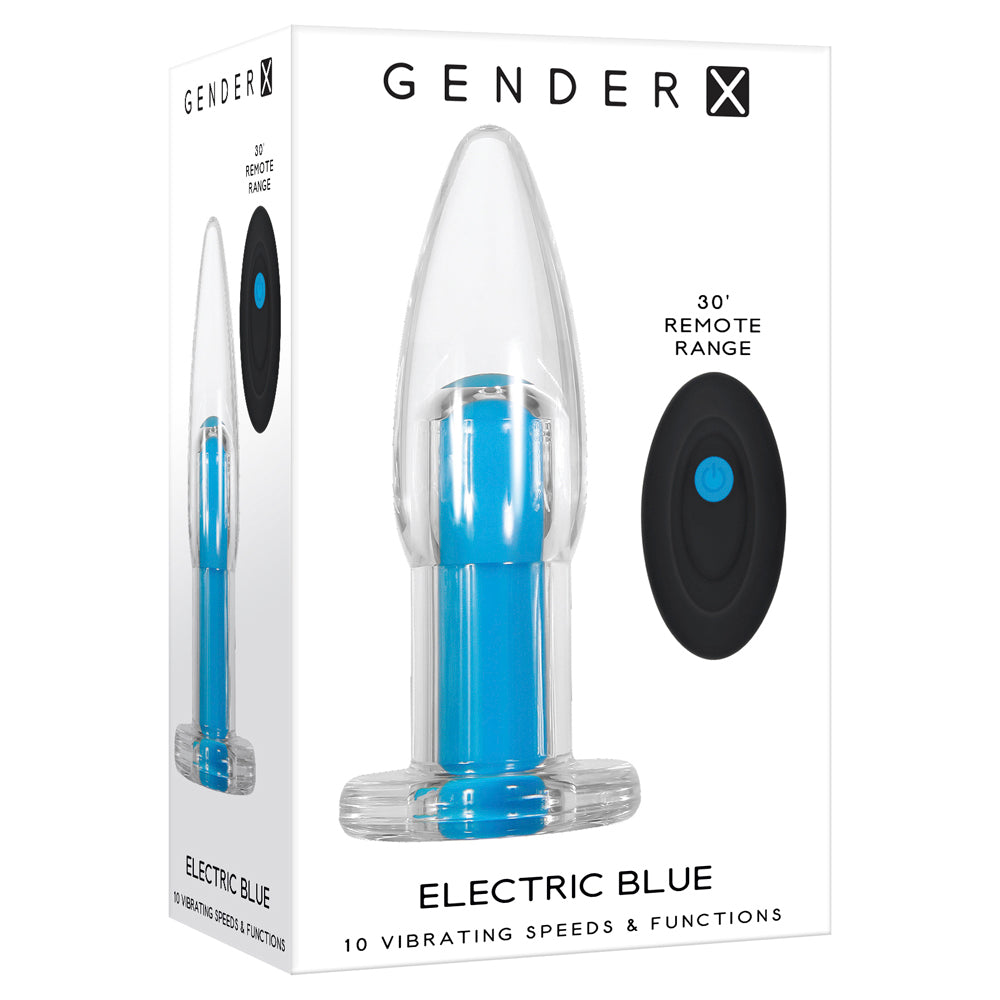 Gender X Electric Blue Rechargeable Remote-Controlled Vibrating Anal Plug Clear/Blue - Fantasies Boutique