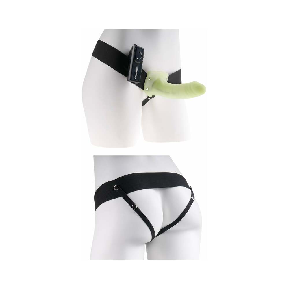 Fetish Fantasy Series For Him or Her Vibrating 6 in. Hollow Strap-On Glow Black - Fantasies Boutique