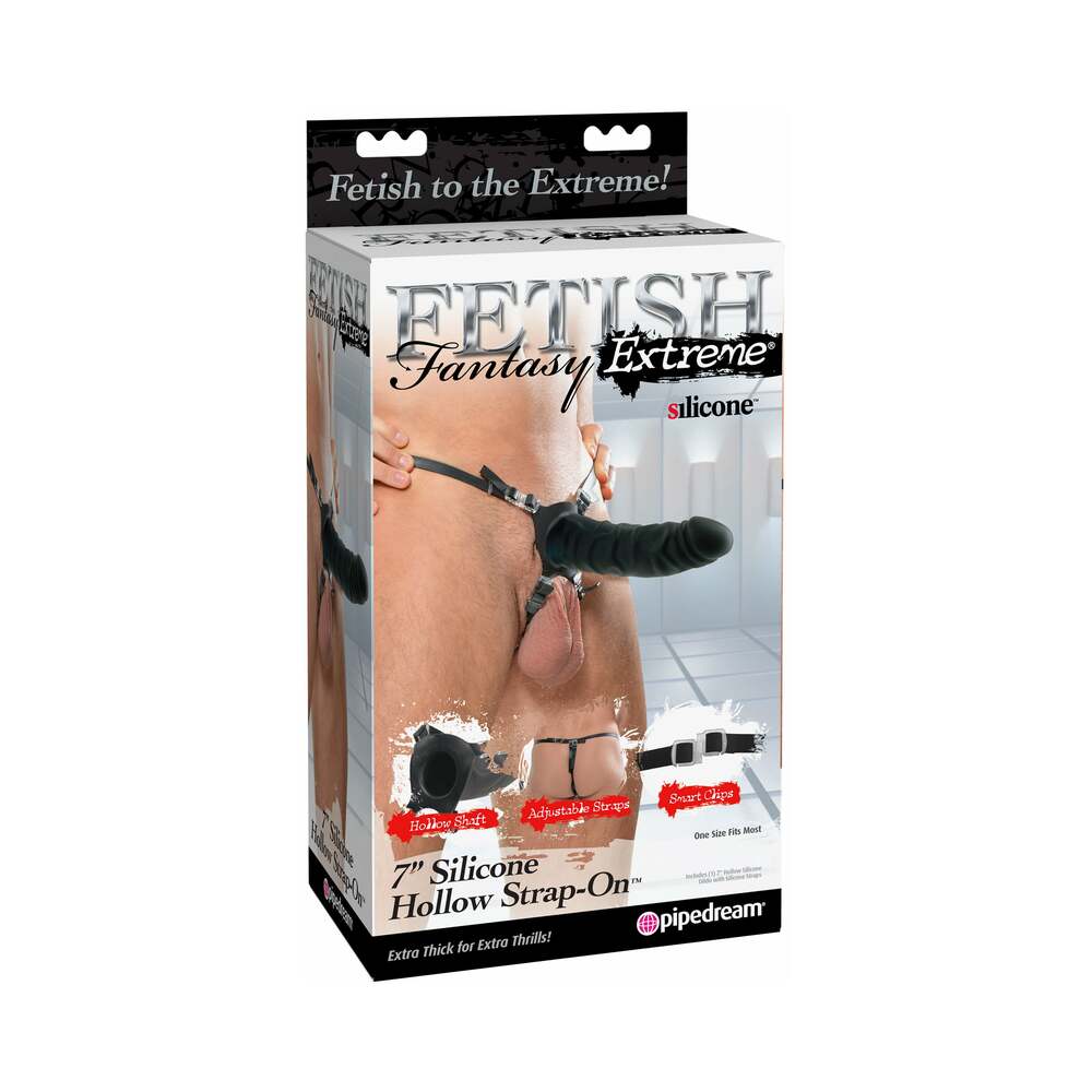 Fetish Fantasy Extreme Adjustable 7 in. Silicone Hollow Strap-On Black - Fantasies Boutique
