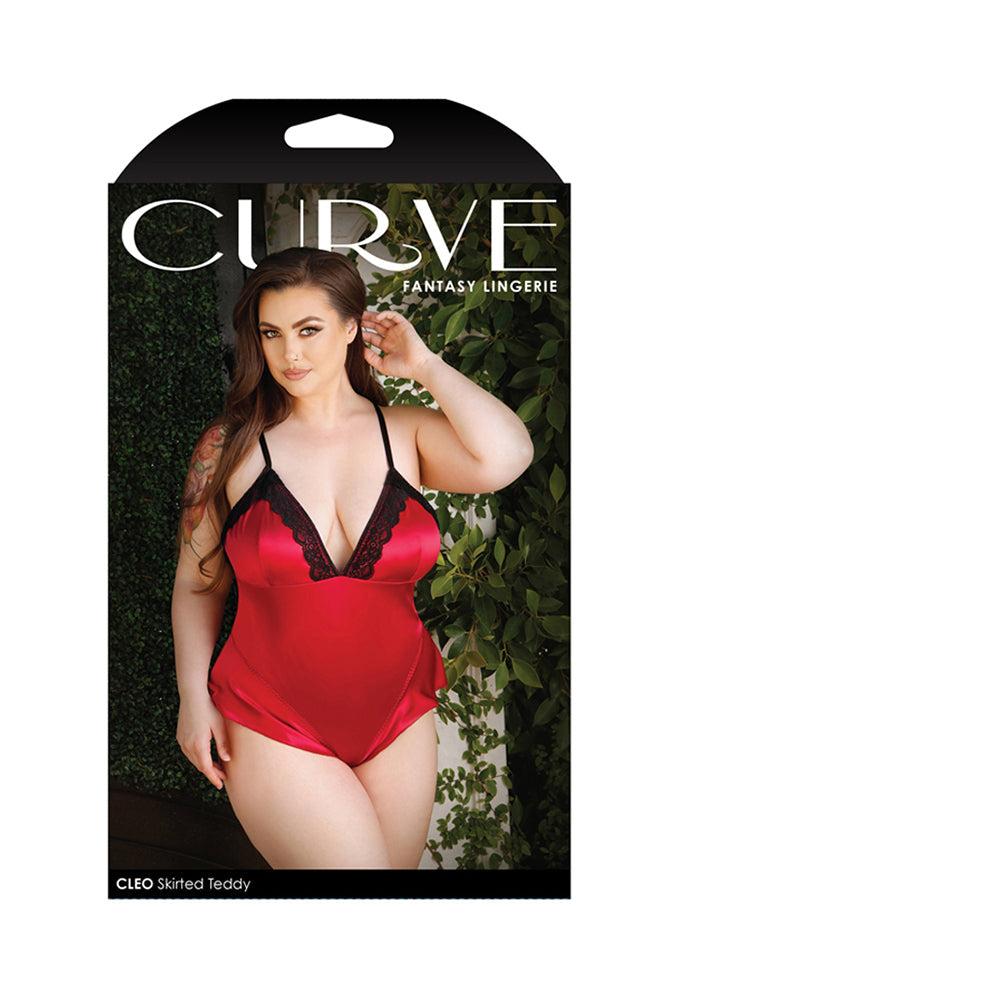 Fantasy Lingerie Curve Cleo Skirted Teddy With Lace Trim & Snap Closure Red 3XL/4XL - Fantasies Boutique