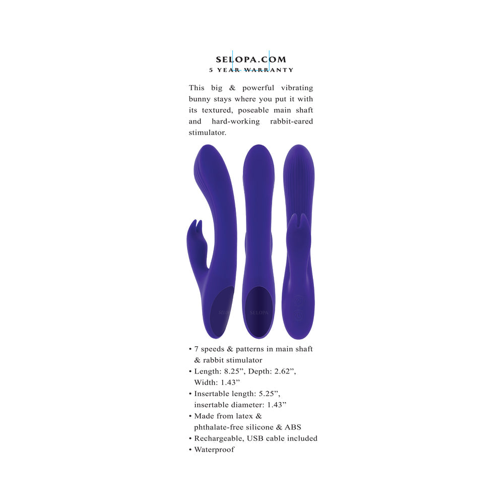 Selopa Poseable Bunny Rechargeable Dual Stimulator Silicone Purple - Fantasies Boutique