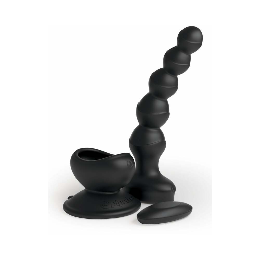 3Some Wall Banger Vibrating Anal Beads With Suction Cup Black - Fantasies Boutique