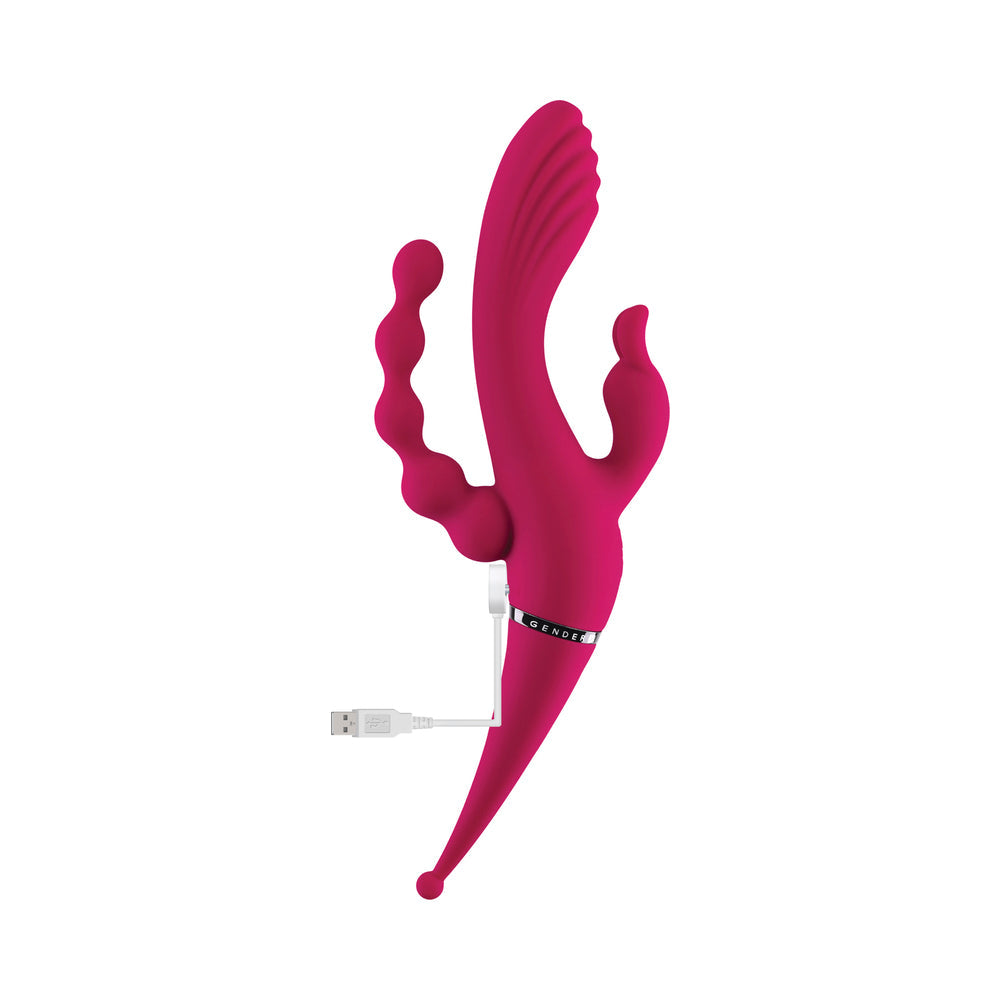 Gender X Four By Four Rechargeable Dual-Ended Multi-Stimulating Silicone Vibrator Burgundy - Fantasies Boutique