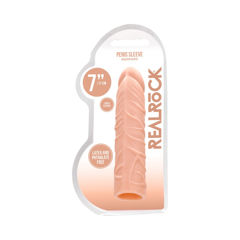 RealRock Realistic Veiny 7 in. Penis Sleeve Extender Beige - Fantasies Boutique