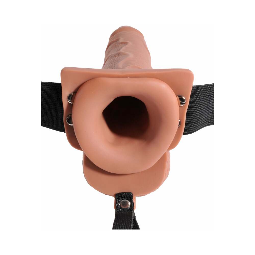Fetish Fantasy Series 7.5 in. Hollow Squirting Strap-On With Balls Tan/Black - Fantasies Boutique
