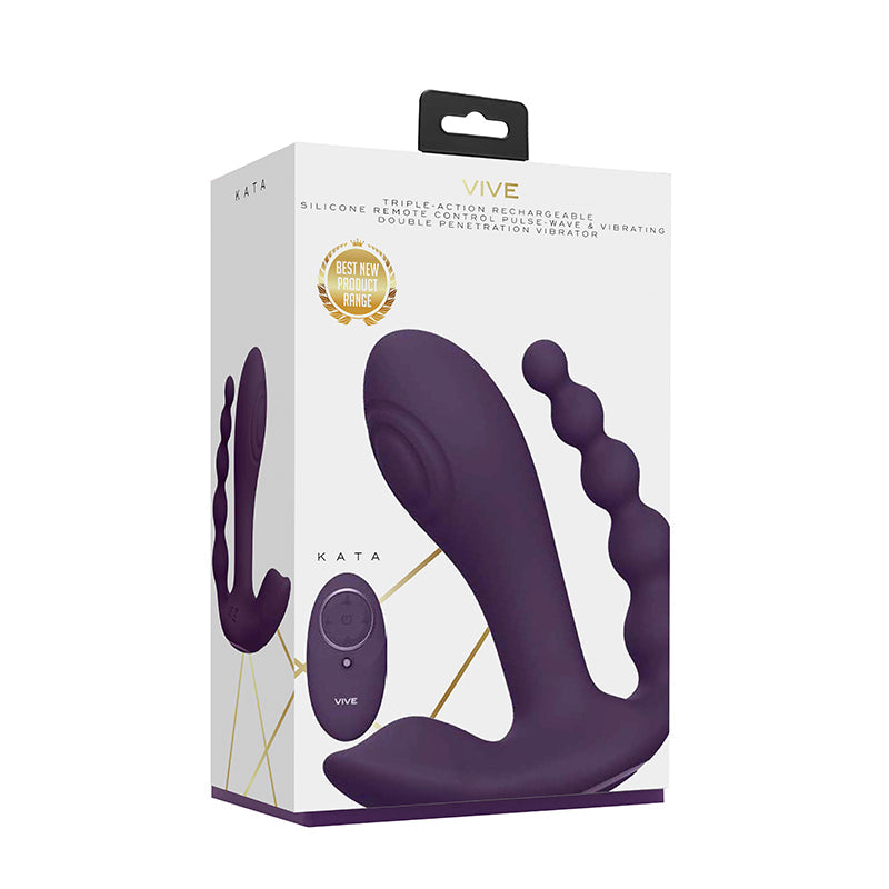 VIVE KATA Rechargeable Remote-Controlled Triple Motor Pulse-Wave Dual Entry Vibrator Purple - Fantasies Boutique