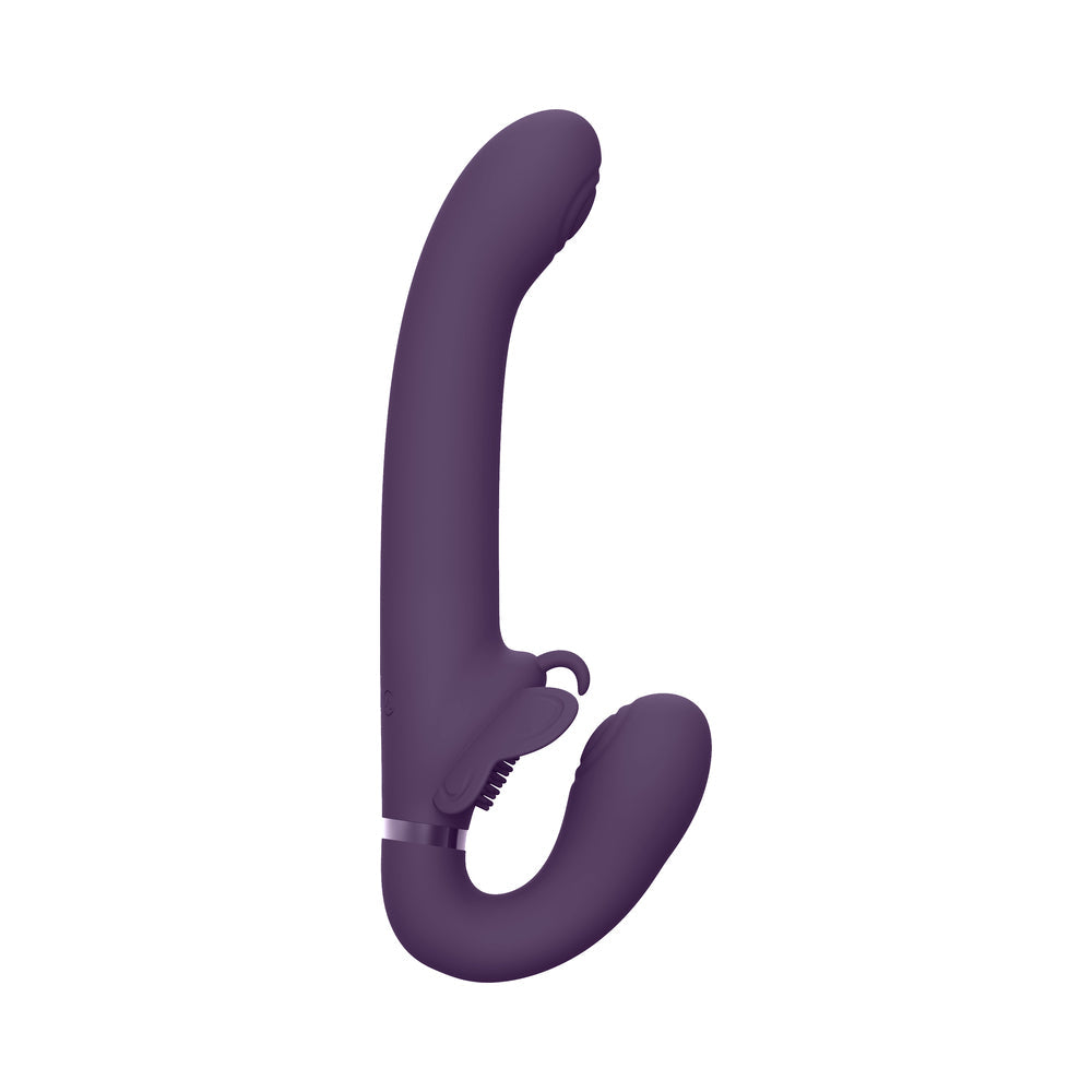 VIVE SATU Rechargeable Triple Motor Pulse-Wave Vibrating Silicone Strapless Strap-On Purple - Fantasies Boutique