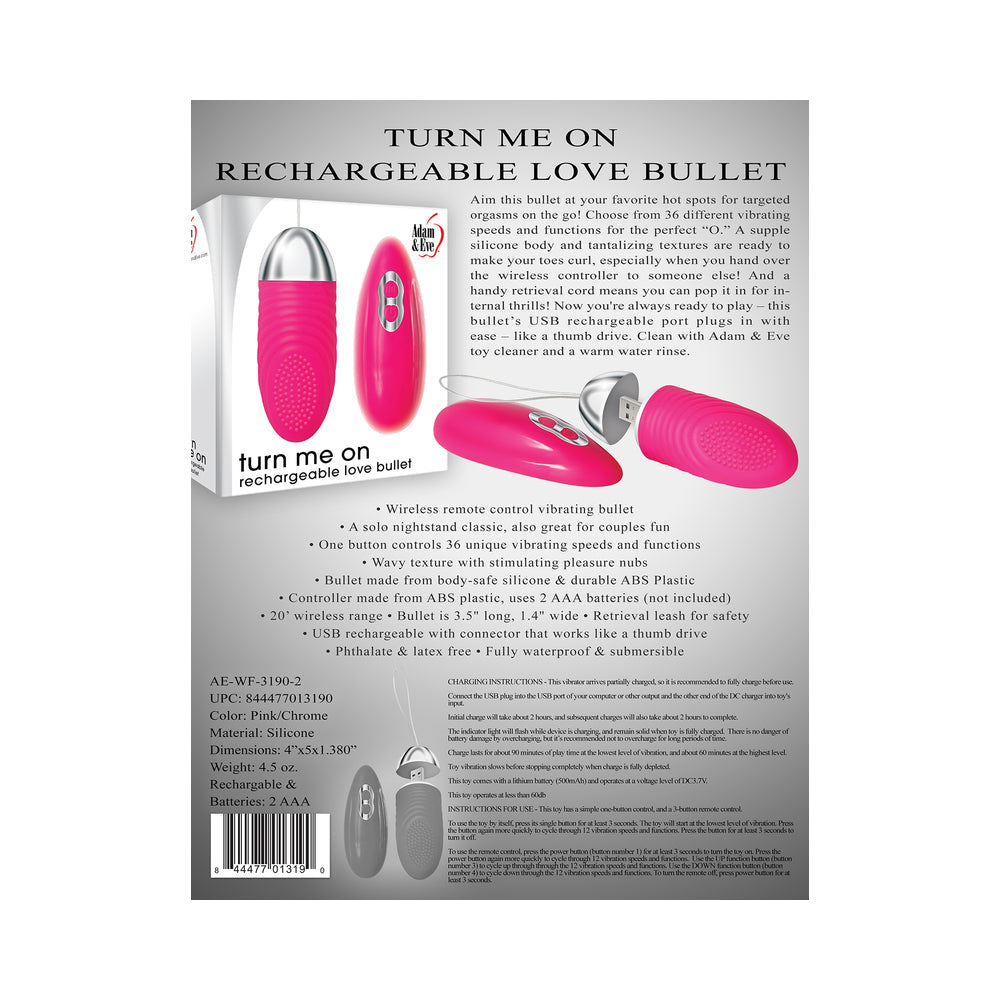 Adam & Eve Turn Me On Love Bullet Rechargeable Remote-Controlled Silicone Egg Vibrator Pink - Fantasies Boutique