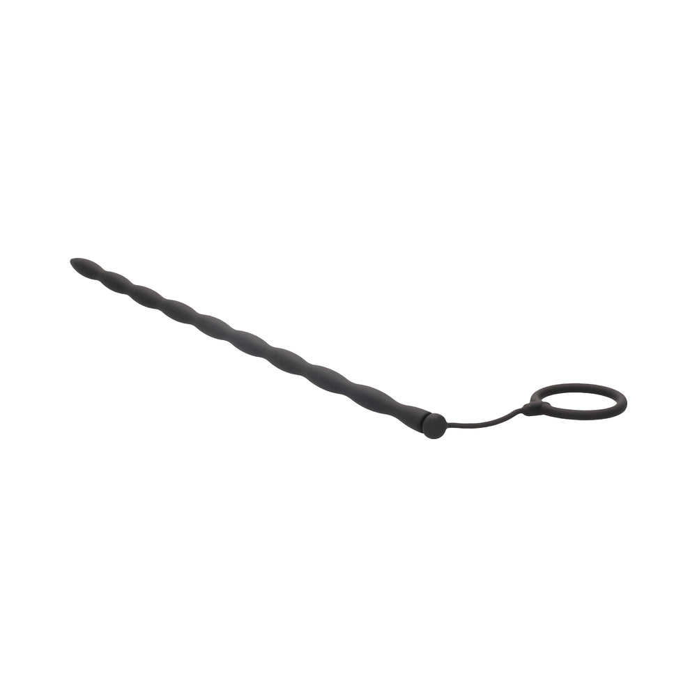 Ouch! Urethral Sounding Silicone Plug & Cock Ring Set Black 10 mm