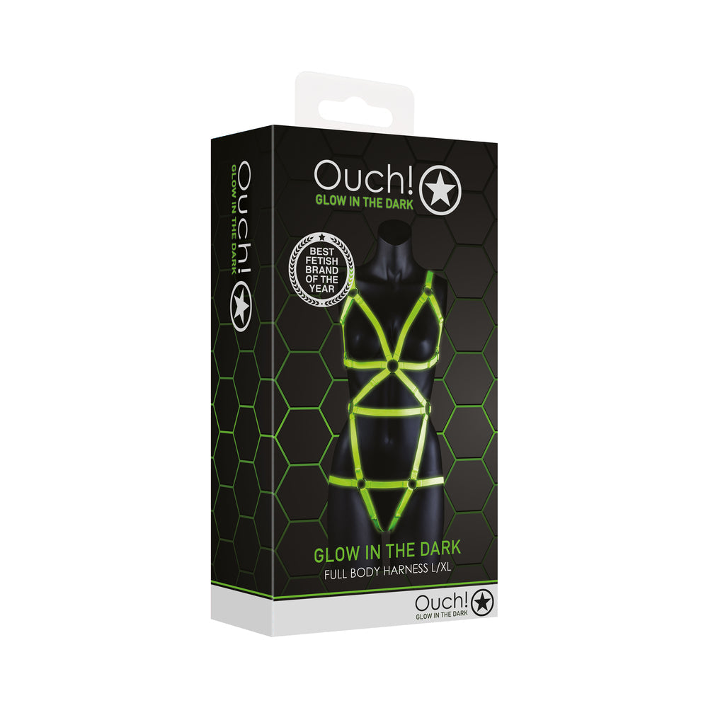 Ouch! Glow in the Dark Full-Body Harness Neon Green L/XL - Fantasies Boutique
