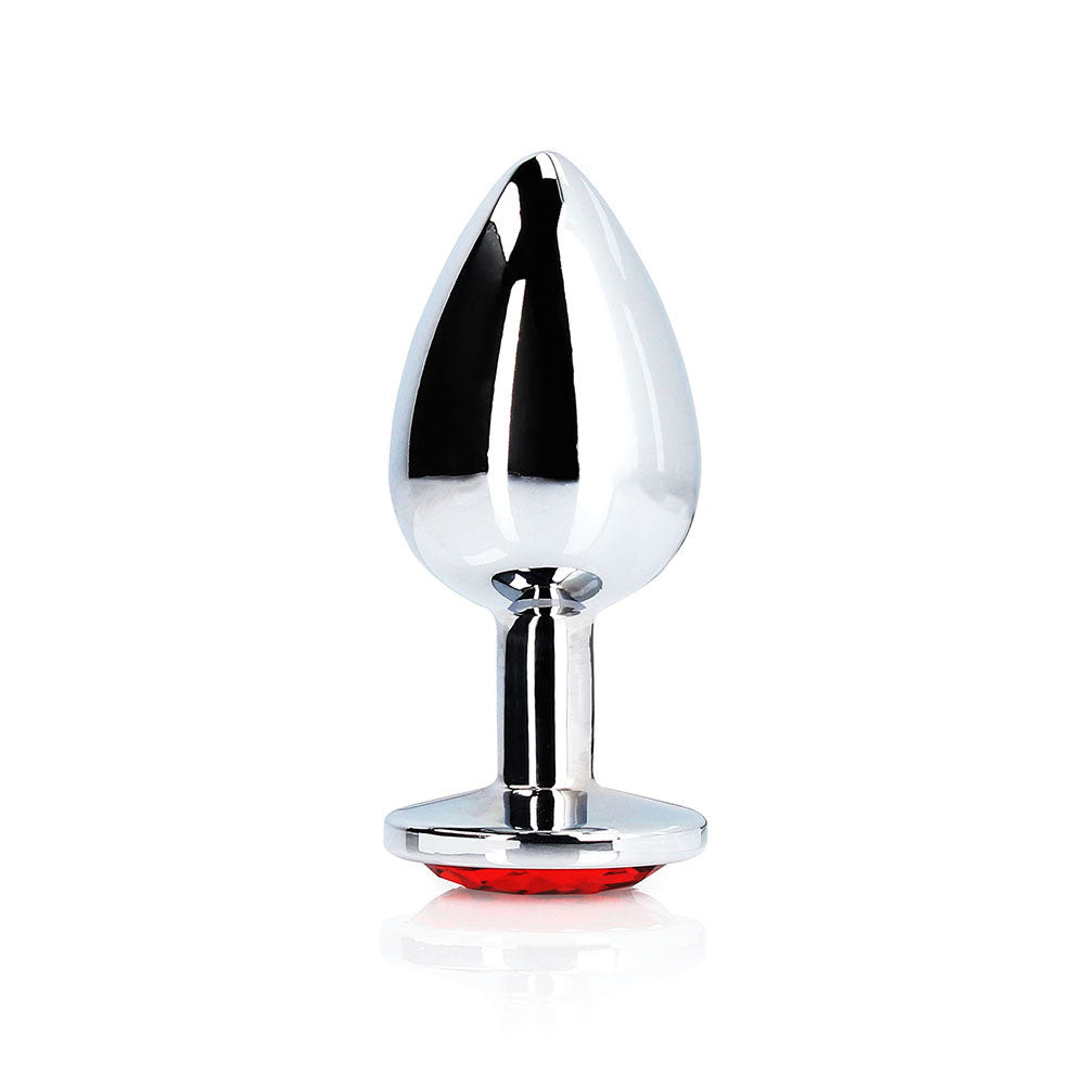 Shots Ouch! Round Gem Butt Plug Small Silver/Ruby Red - Fantasies Boutique