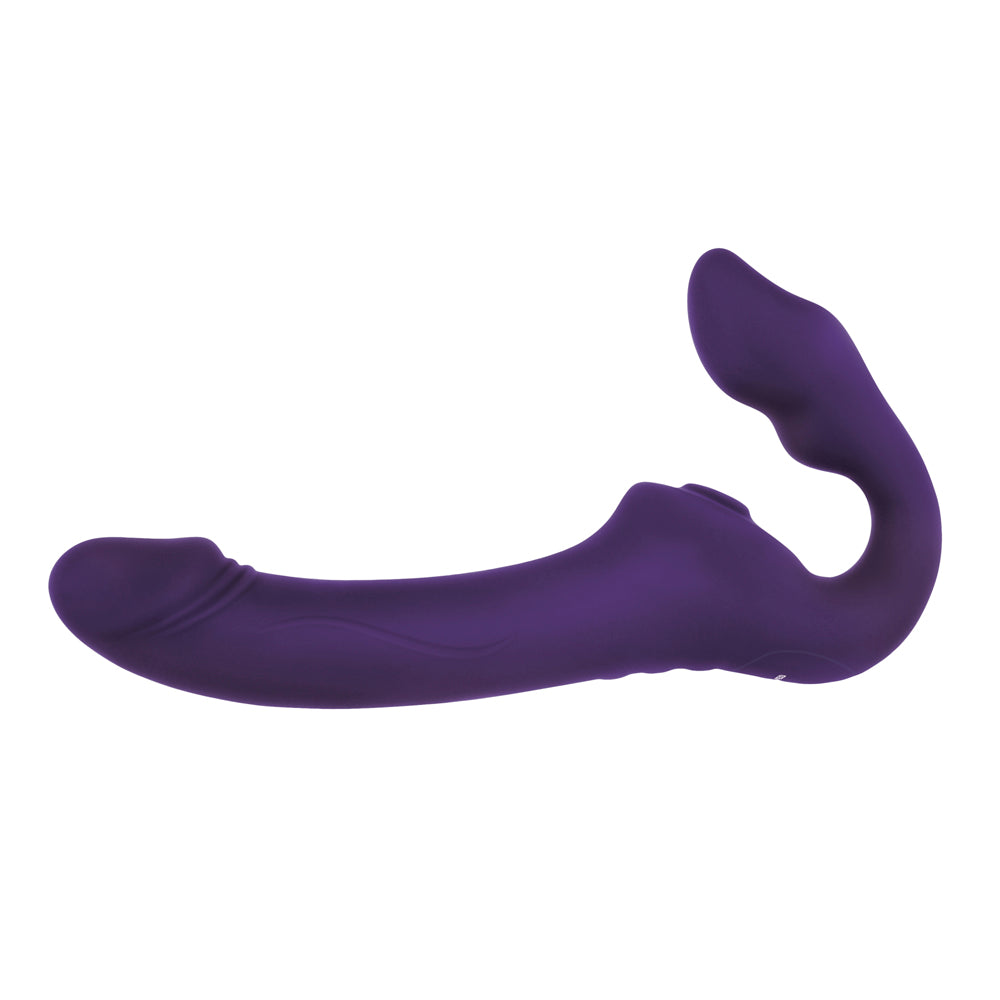 Evolved 2 Become 1 Rechargeable Remote-Controlled Silicone Strapless Strap-On With Suction Purple - Fantasies Boutique