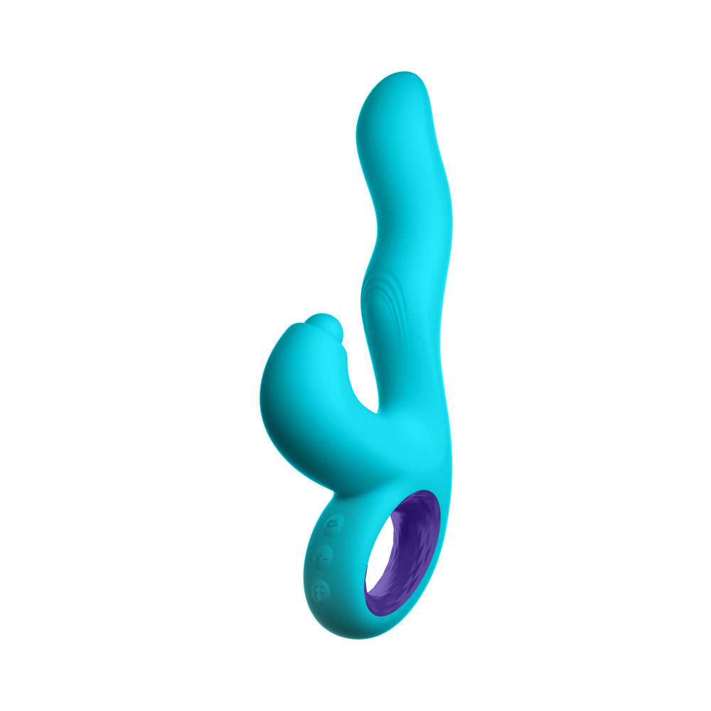 FemmeFunn Klio Rechargeable Silicone Triple Action Thumping Rabbit Vibrator Turquoise - Fantasies Boutique