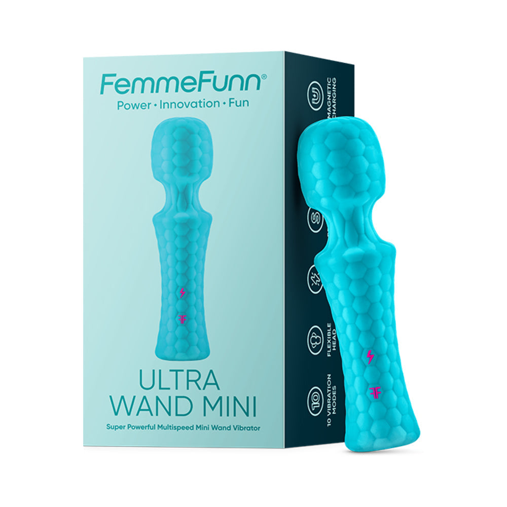 FemmeFunn Ultra Wand Mini Rechargeable Flexible Textured Silicone Vibrator Turquoise - Fantasies Boutique
