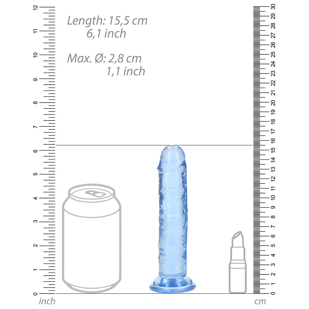 RealRock Crystal Clear Straight 6 in. Dildo Without Balls Blue - Fantasies Boutique
