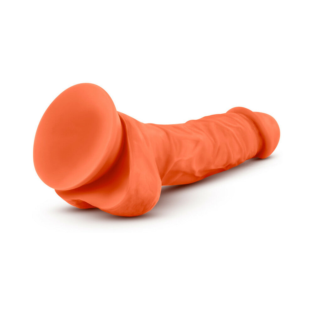 Neo Elite 7.5 in. Silicone Dual Density Dildo with Balls Neon Orange - Fantasies Boutique