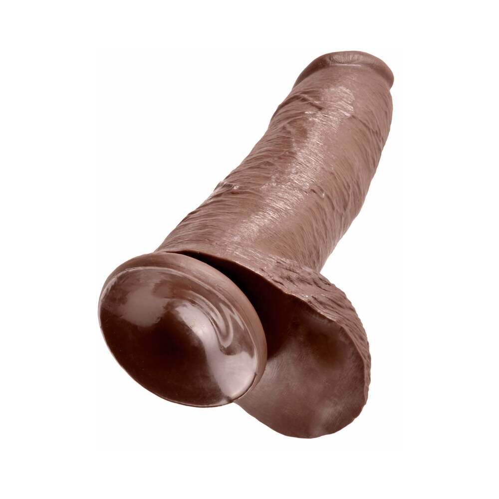 King Cock 12 in. Cock With Balls Realistic Suction Cup Dildo Brown - Fantasies Boutique
