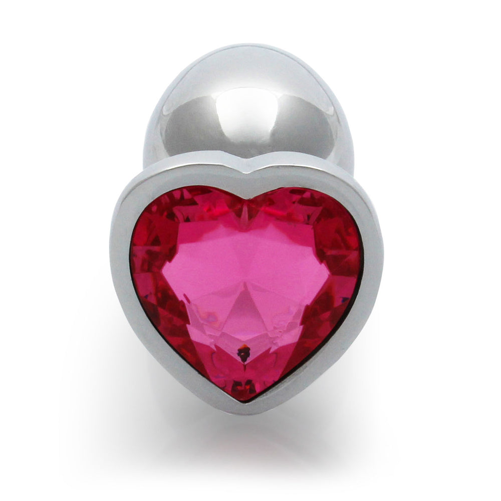 Shots Ouch! Heart Gem Butt Plug Small Silver/Rubellite Pink - Fantasies Boutique