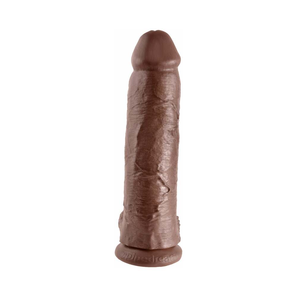 King Cock 12 in. Cock With Balls Realistic Suction Cup Dildo Brown - Fantasies Boutique