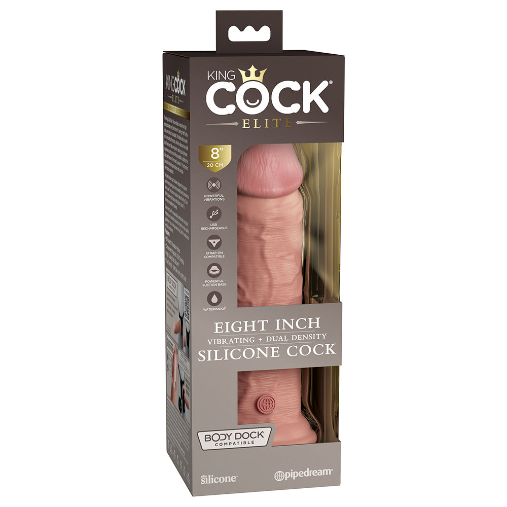 King Cock Elite 8 in. Vibrating Realistic Dildo With Suction Cup Beige - Fantasies Boutique