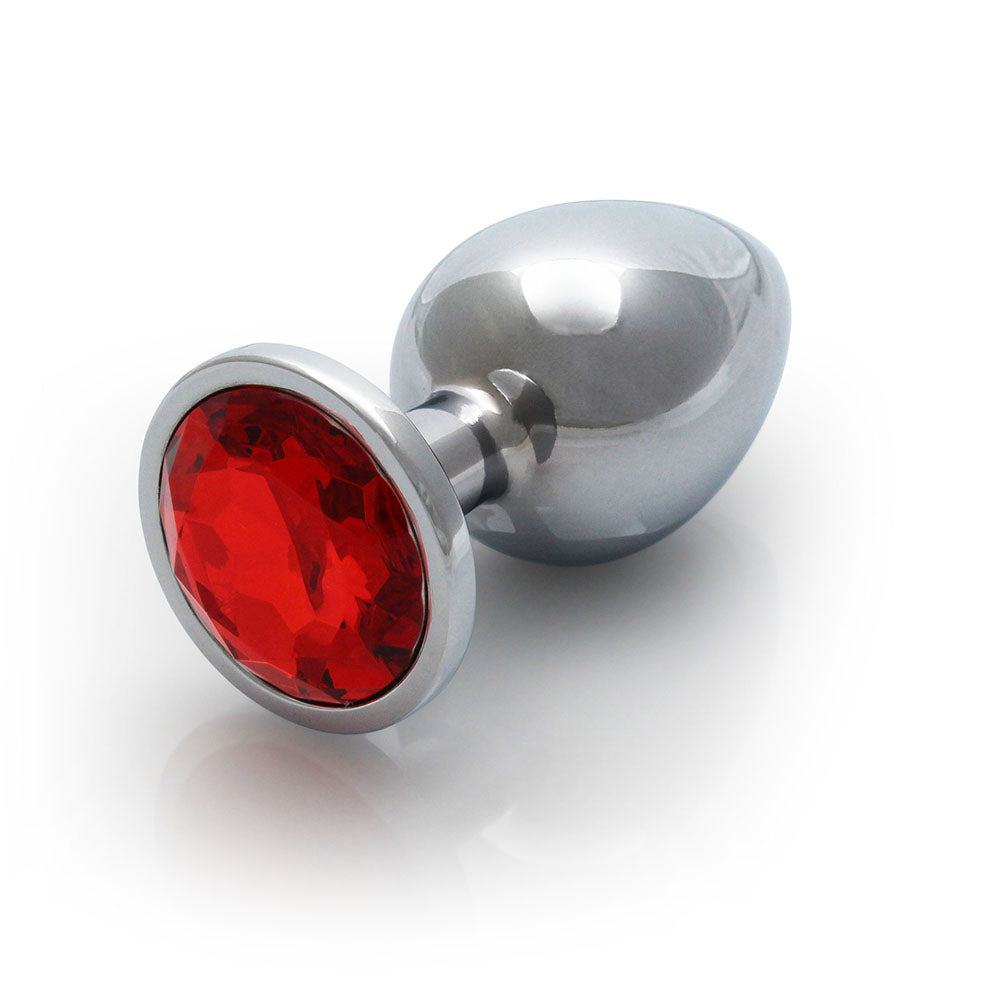 Ouch! Round Gem Butt Plug Medium Silver/Ruby Red