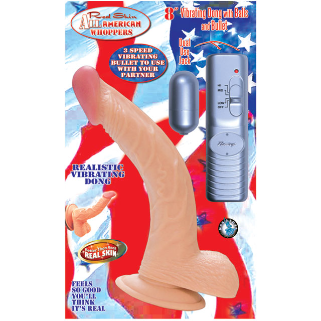 All American Whoppers 8in. Curved Vibrating Dong With Balls - Fantasies Boutique