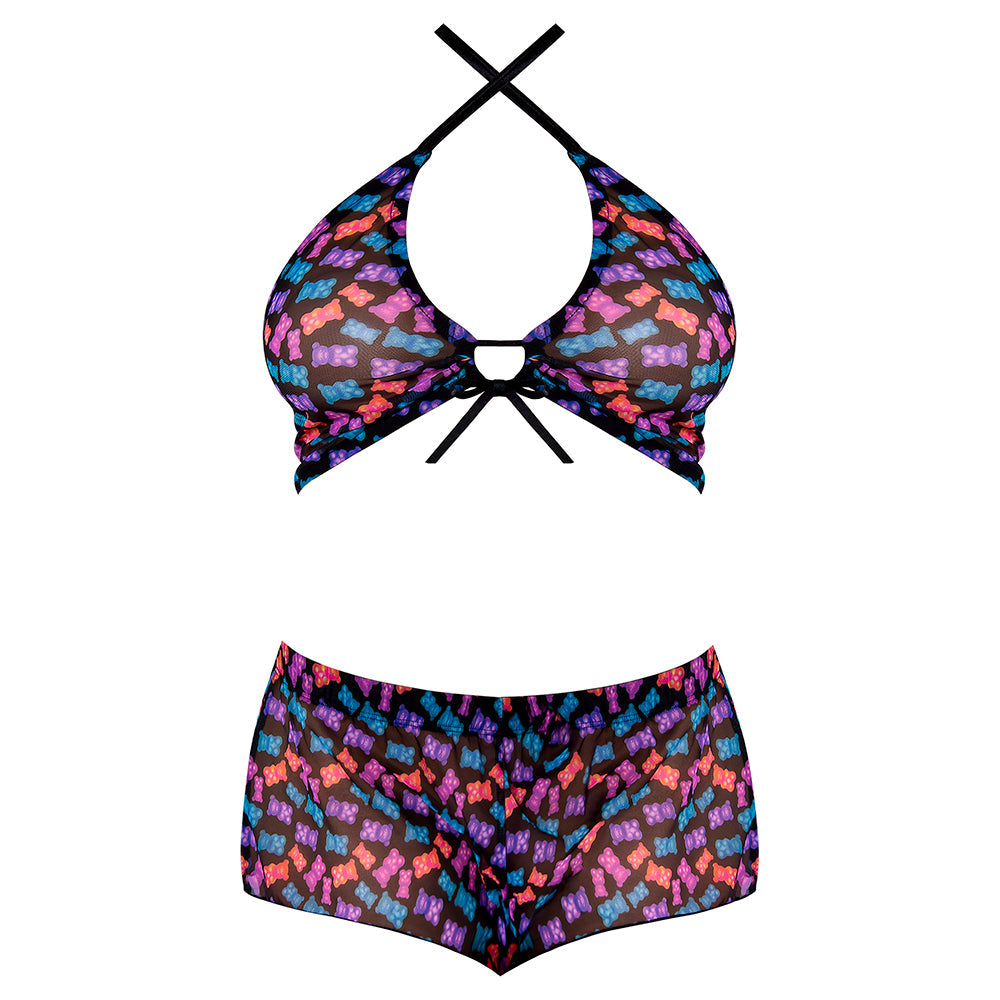 Magic Silk Hazy Dayz Halter Top & Hot Short Set Gummy Bears Queen Size