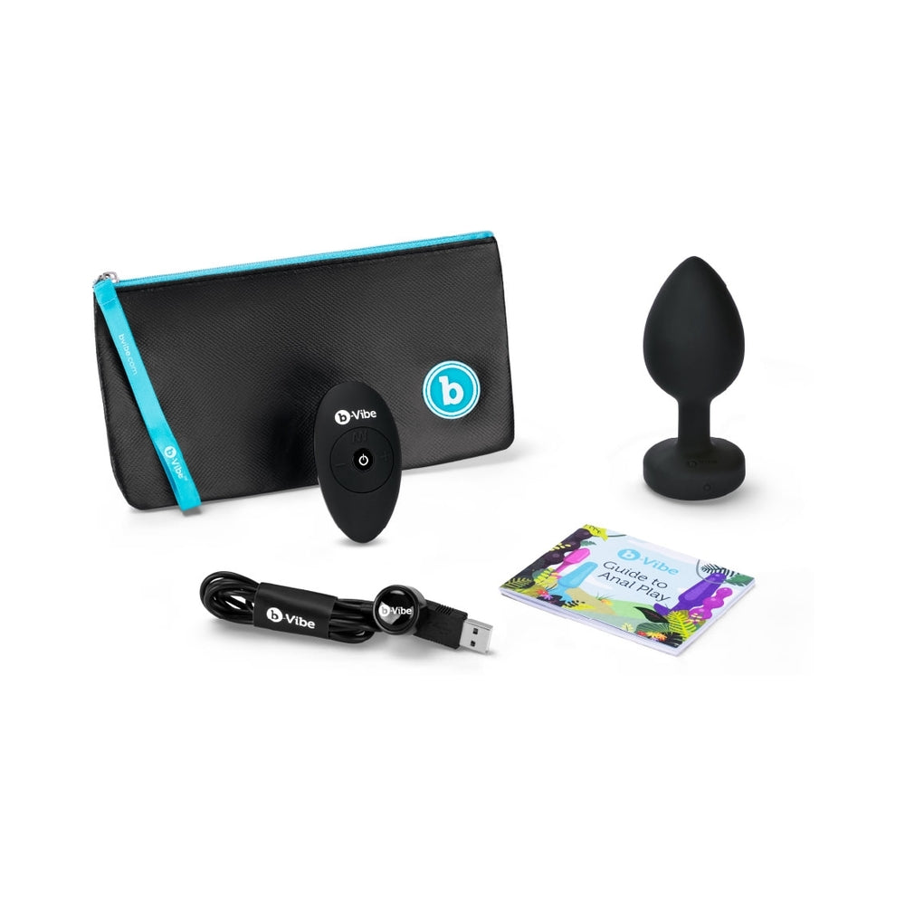 b-Vibe Vibrating Jewel Rechargeable Remote-Controlled Anal Plug with Gem Base Black Diamond XXL - Fantasies Boutique