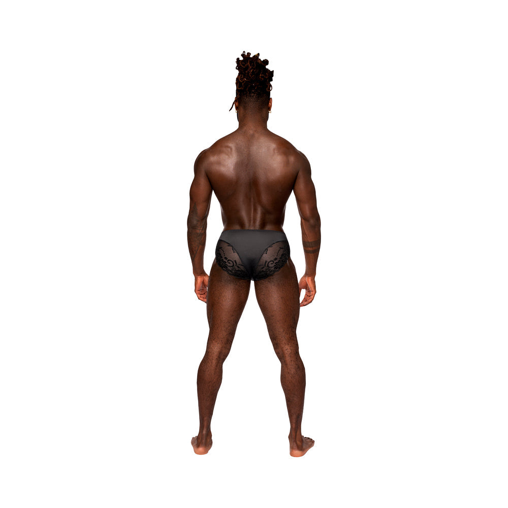 Male Power Sassy Lace Bikini Solid Pouch Black L - Fantasies Boutique