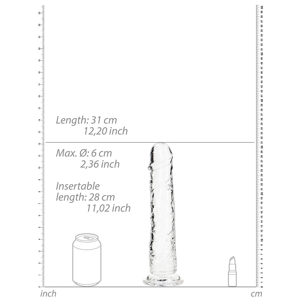 RealRock Crystal Clear Straight 11 in. Dildo Without Balls Clear - Fantasies Boutique