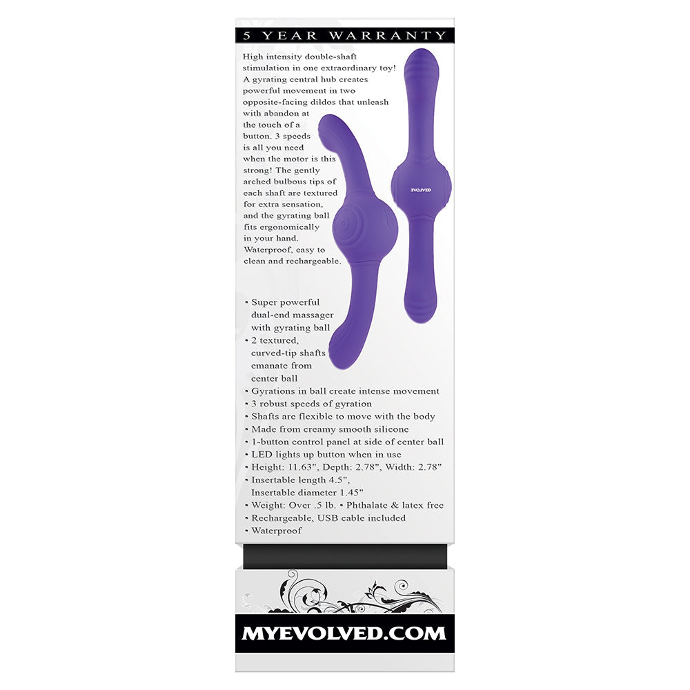 Evolved Our Gyro Vibe Rechargeable Dual Ended Gyrating Silicone Vibrator Purple - Fantasies Boutique